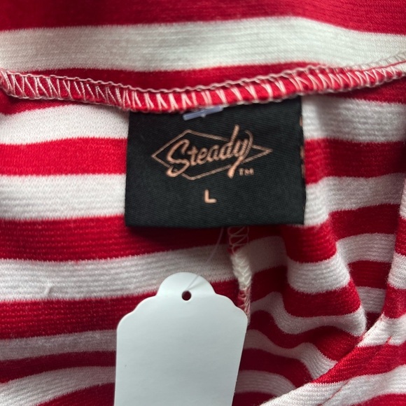 Rock Steady Red & White Striped Mock Neck Dress – Retro Pin-Up Style – Size L - Picture 6 of 6